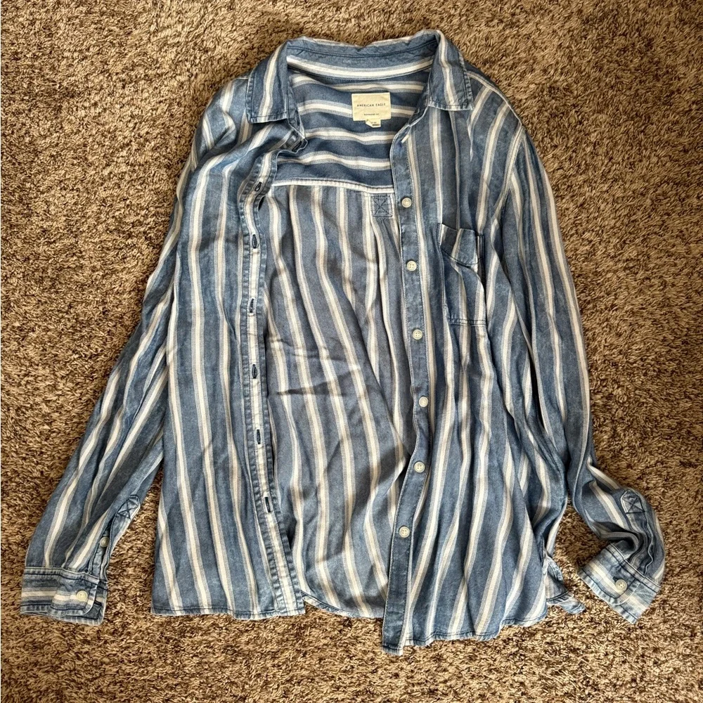 American Eagle Outfitters Denim Striped Shirt - Picture 1 of 1